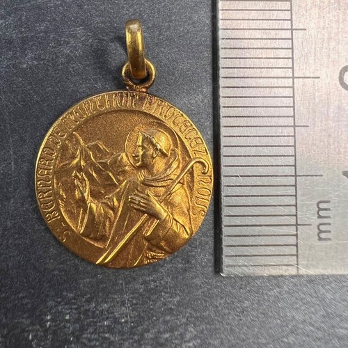 Vintage St Bernard Saint Medal Gold Plated Charm Pendant - Picture 5 of 6