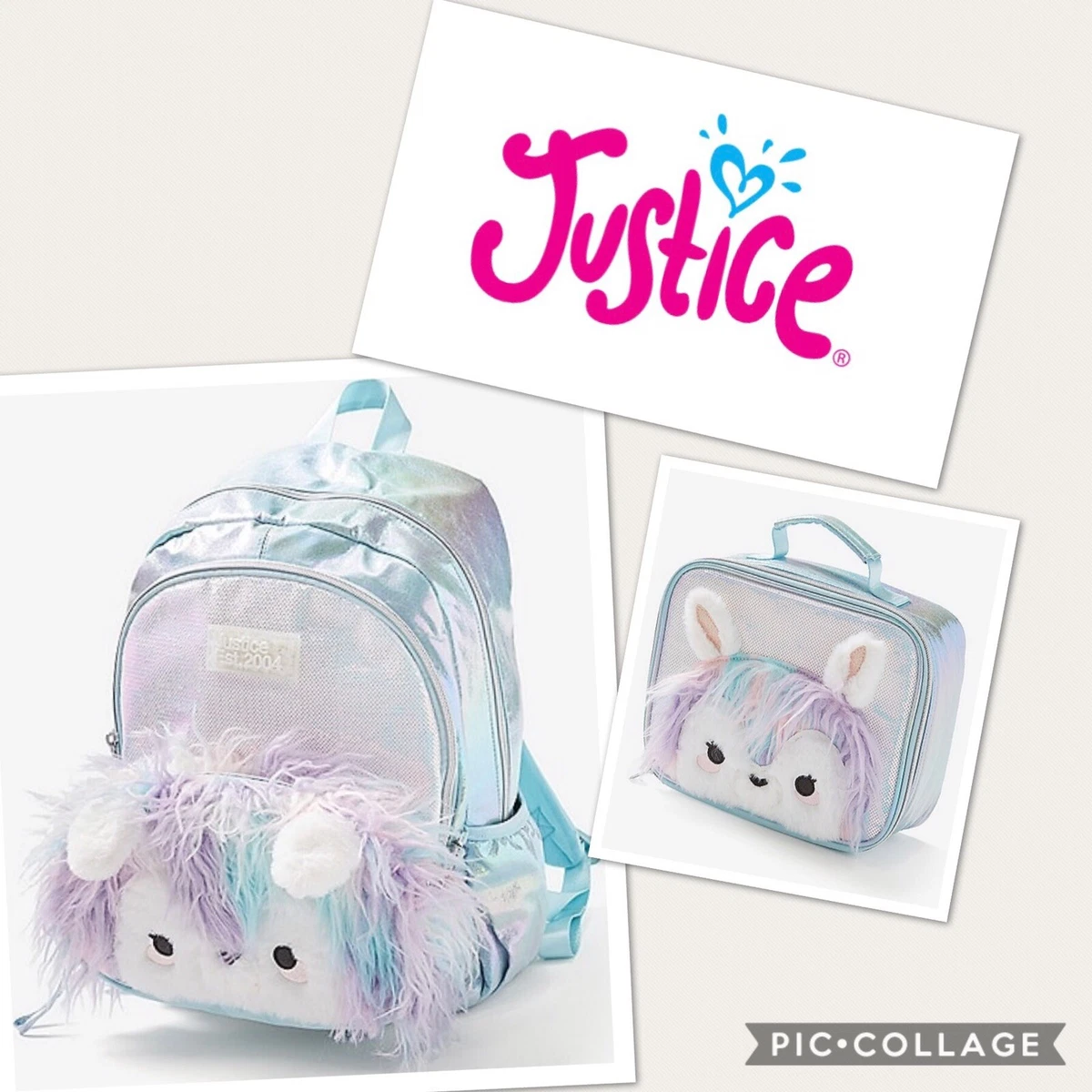 Justice Backpack Llama Backpack u0026 Lunch Tote NWT Aqua Blue Glitter Bling |  eBay