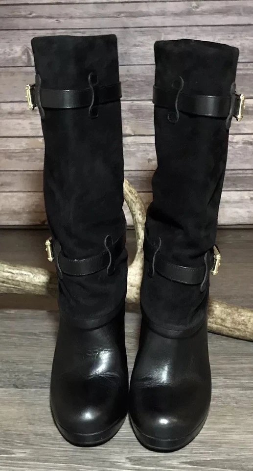 Cole Haan Kennedy Botas Media Pantorrilla Tacones NikeAir Hebilla Mujer Cuero Negro 6.5 Foto 4 de 4