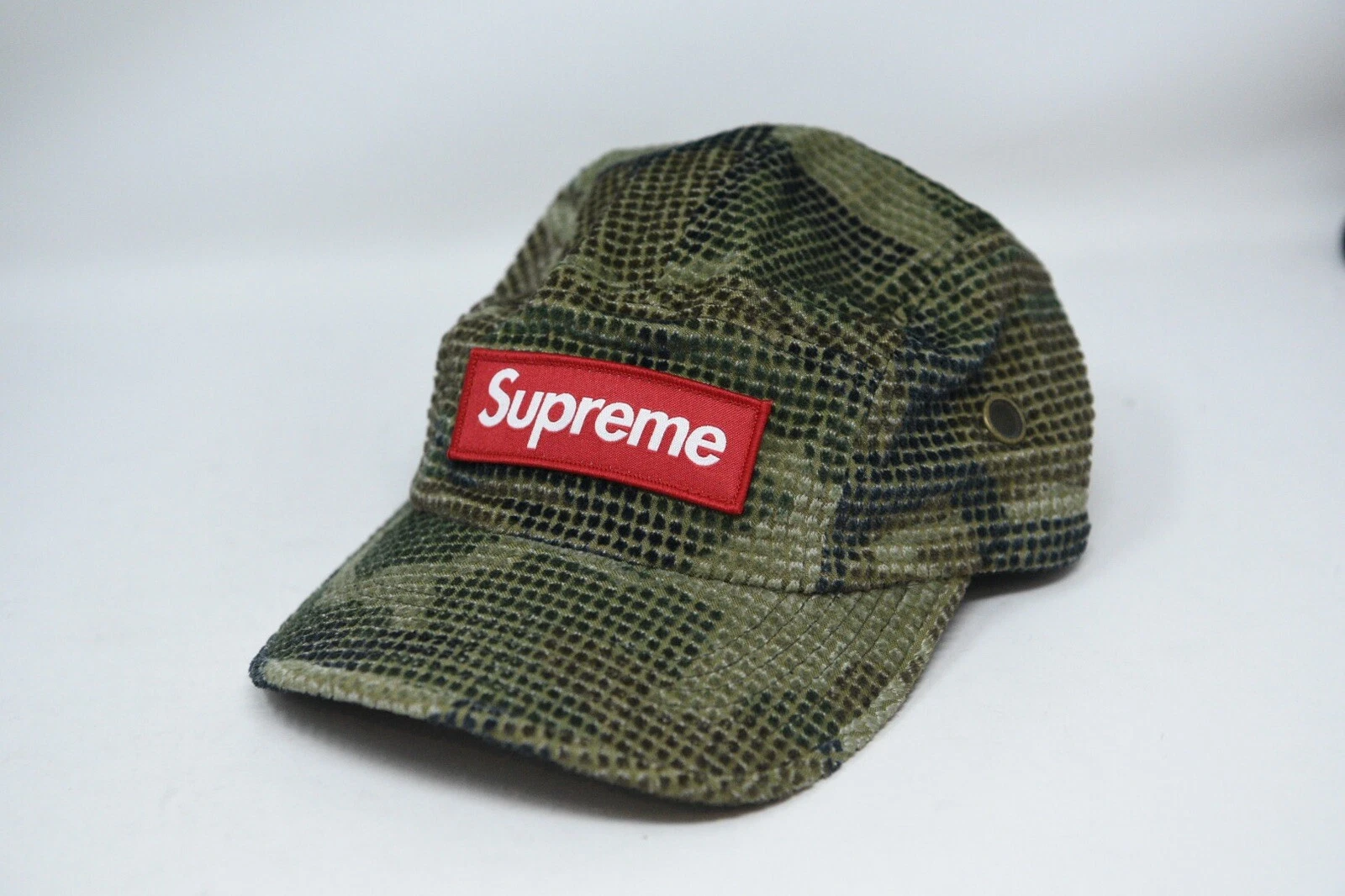 Chapeau casquette de camp velours grille suprême camouflage bois FW22 NEUF AVEC ÉTIQUETTES !! Strapback