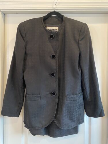 Loehmann's WOOL Black Designer SKIRT SUIT Jacket size 10 early 1990s Velvet - Afbeelding 1 van 17