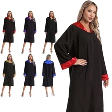 Womens Cosplay Costume Satin Collar Graduation Gown Priest Clothes Long Sleeve