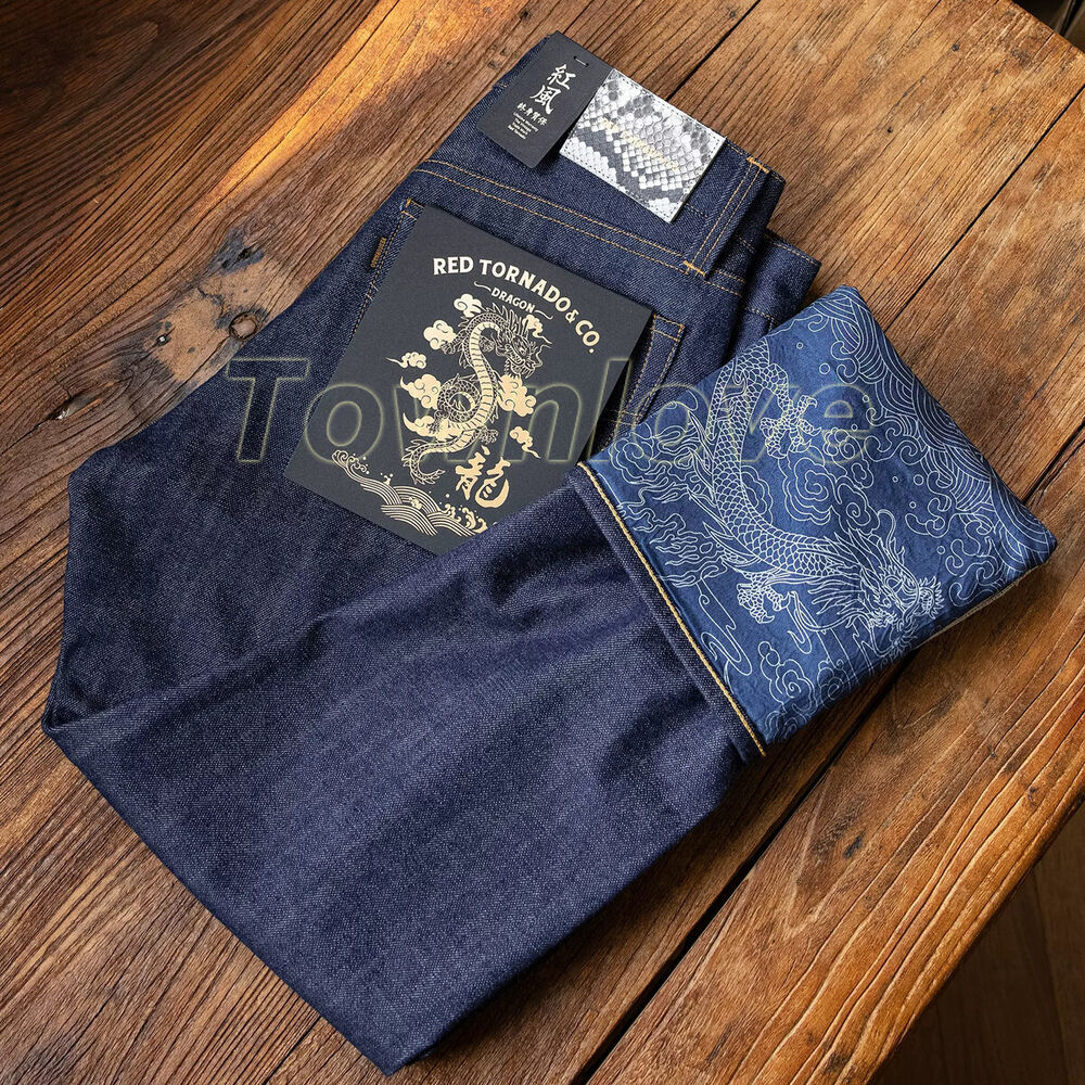 Red Tornado Year of Dragon 14oz Selvedge Denim Trousers Men Indigo