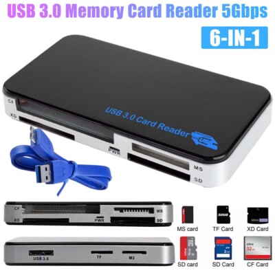 6 in 1 USB 3.0 Compact Flash Memory Card Reader Adapter 5Gbps for CF TF SD MS XD