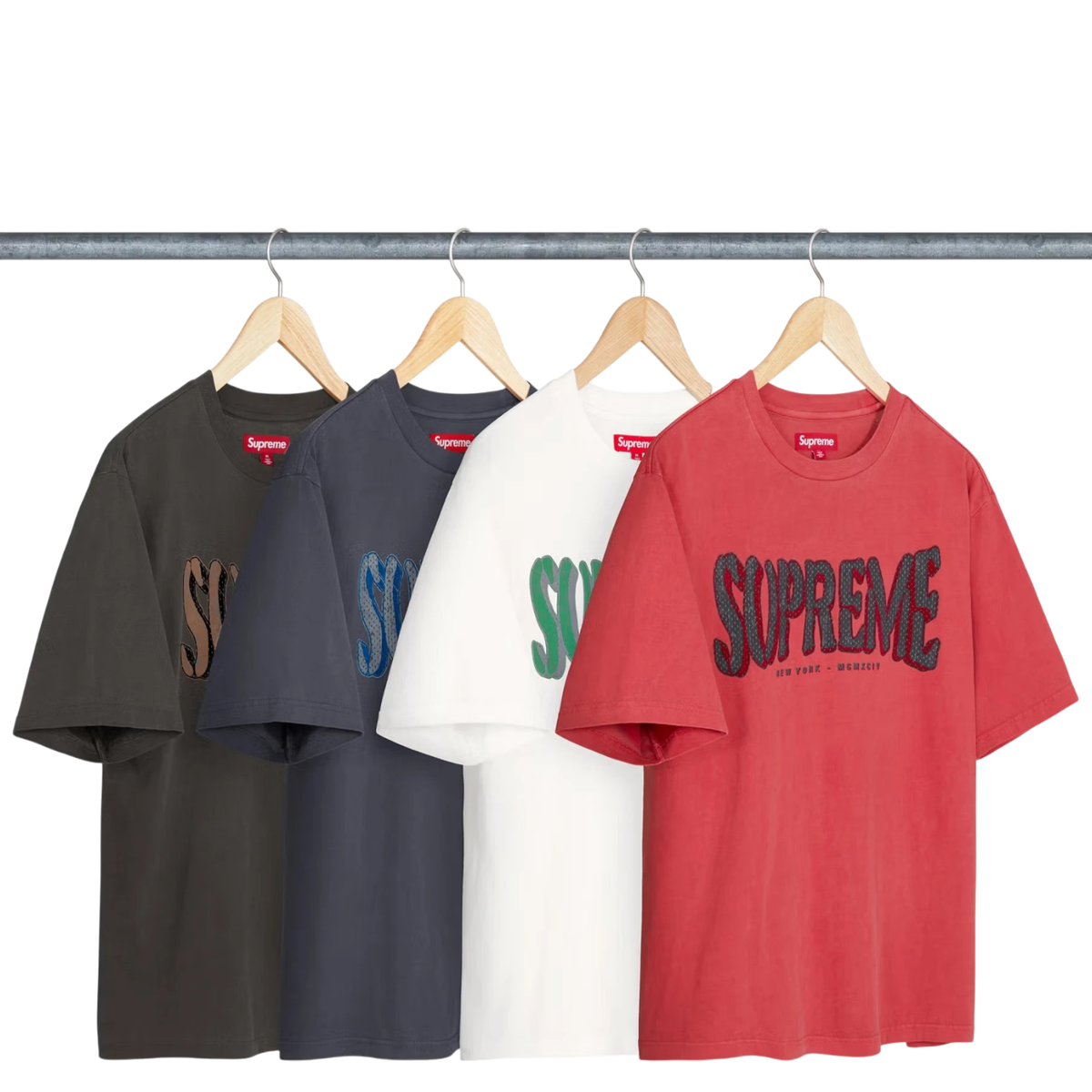 Supreme Flocked Washed S/S Top Black White Navy Red 4colors