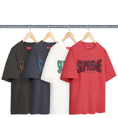 Supreme Flocked Washed S/S Top Black White Navy Red 4colors SS25