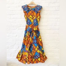 Sika || Tie Waist Button Front Fit Flare Dress Ghana West Africa UK 10 US 6