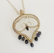 Wire Wrapped pendant Necklace Sterling Silver Dark Purple Beaded Wire Wrapped