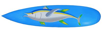 Blauflossen Thunfisch Holzschild im Surfboard Look Blue Fin Surfbrett 100cm Deko