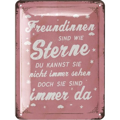 LANOLU Blechschild Freundinnen sind wie Sterne Rosa Vintage - 15x20cm