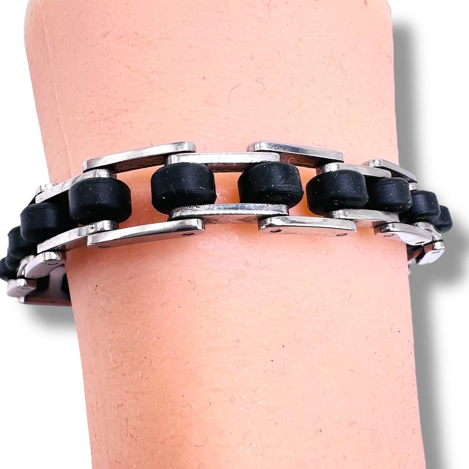 EDForce 不锈钢橡胶自行车手链男式 8 — 第 3/4 张图片