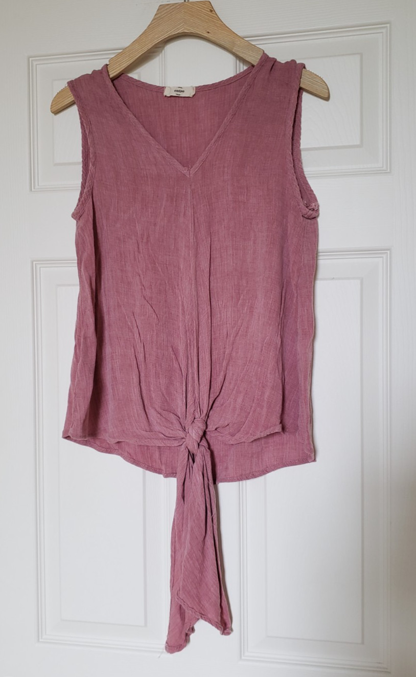 Entro Women's Dusty Rose Tie Front V-neck Sleeveless Blouse - Size Small