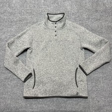 Eddie Bauer Sweater Womens Medium Gray Fleece Snap Mock Neck Pullover Pockets