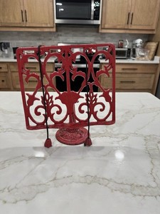 Vintage Red Cast-Iron Cookbook/Book/Music Holder Very Heavy