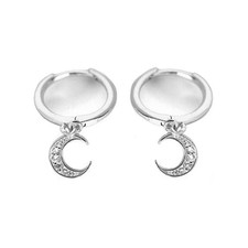 CZ Crescent Moon Star Dangle Hoop Earrings for Women Sterling Silver with Charms