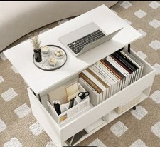 White Coffee Table with Storage - Lift Up Living Room Table