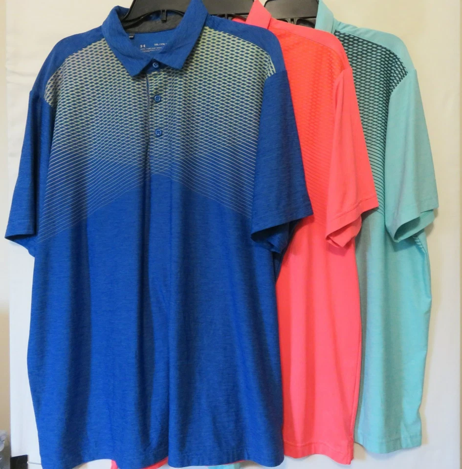 NWOT Under Armour 2XL Lot of 3 Heatgear Golf Polo Shirts Geometric Multicolor - Image 2 of 4