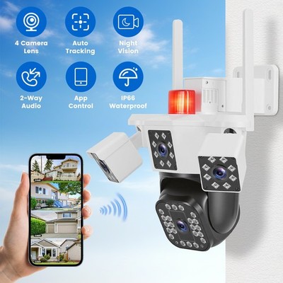 4-Lens Wireless Security Cameras System 360° WiFi Pan & Tilt Surveillance Camera