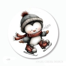 WHIMSICAL ICE SKATING PENGUIN CHRISTMAS STICKERS FAVORS LABELS ENVELOPE SEALS