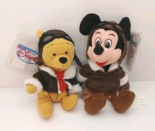 New VTG Disney Store Winnie The Pooh  Mickey Pilot 8"  10" Plush Stuffed Toys