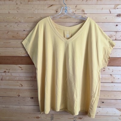 J. Jill Luxe Supima Palestraw ButterMilk Yellow Pleat Back Tee Basic Top size 2X
