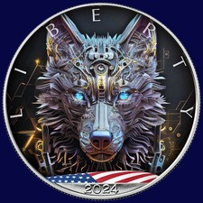 USA 1 $ 2024 Silver Eagle KI-Serie 6. Cyber Wolf, 1 oz. Silber 999, Stgl.