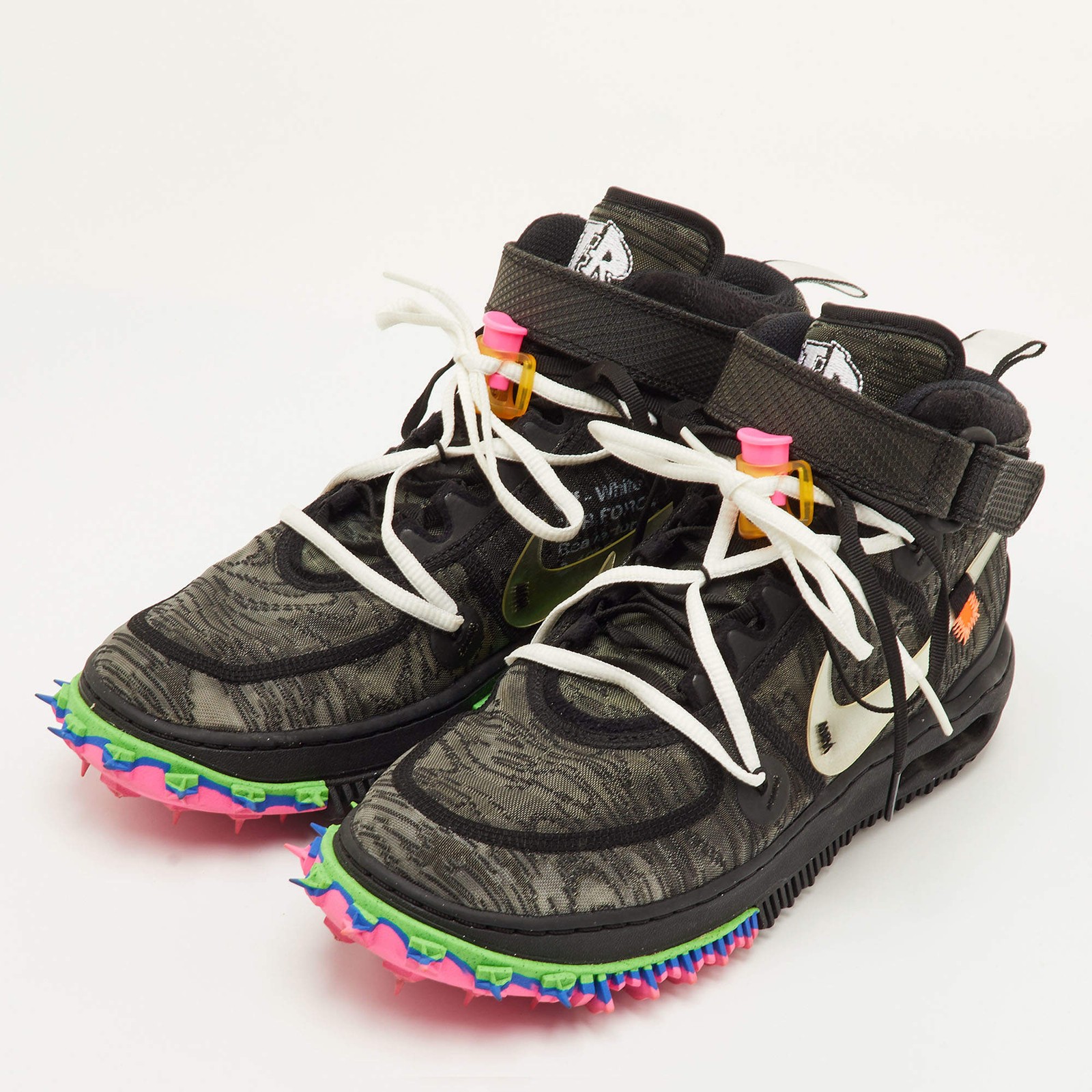 OffWhite x Nike Air Force 1 Mid Size 42 Black Fabric Lace Up Sneakers thumbnail 2