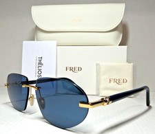 FRED FG40060U 30V RIMLESS SHINY GOLD WITH BLUE LENSES AUTHENTIC SUNGLASSES 59-13