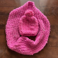 Kids Winter Beanie Hat and Scarf Set 2-Pieces for Girls Pink neon