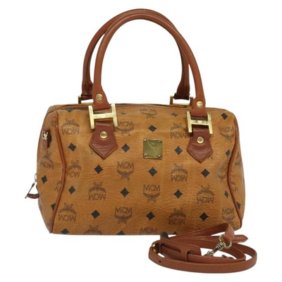 #ad MCM Logogram Vicetos Hand Bag PVC Leather 2way Brown Gold Auth bs26669 $164.16