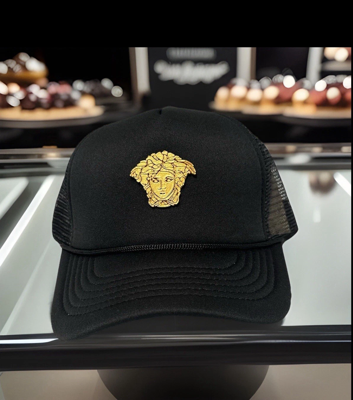 Medusa Hat Black - Trucker Hat - Custom Plastic Medusa Logo YD Versac Inspired.