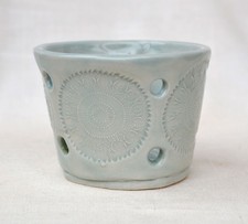 Small 3" Light Aqua Ceramic Orchid Pot with Holes Mandala Design