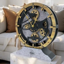 The Gears Clock CANADA LINE DESK CLOCK ROUND (HYBRID WALL) 10 INCH WOOD & STONE