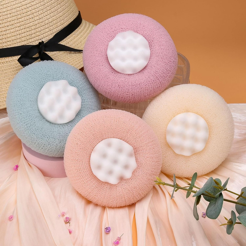 2 Pack Sunflower Bath Ball Bathing Sponge Soft Skin Friendly with Suction Cup .