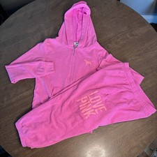 VS Victoria's Secret PINK Pink Hoodie Zip Skinny Joggers Set Small Outfit