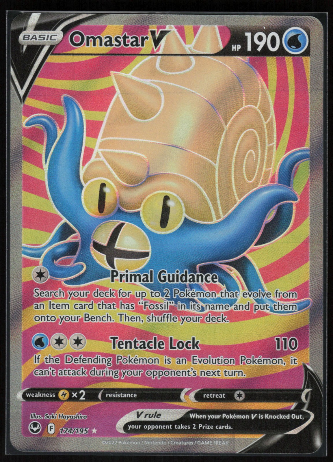 Pokemon Omastar V (Full Art) Ultra Rare Holo SWSH12: Silver Tempest 174/195 NM