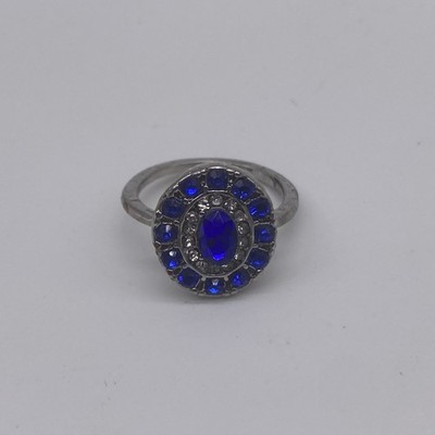 Silver Tone Blue Rhinestone Ring Size 6