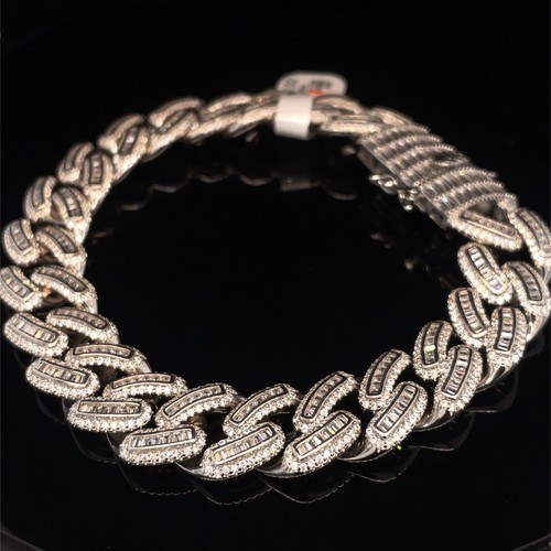 925 Sterling Silver 8.75” Men’s CZ Cuban Bracelet 64.00g 14.5mm - Picture 3 of 4
