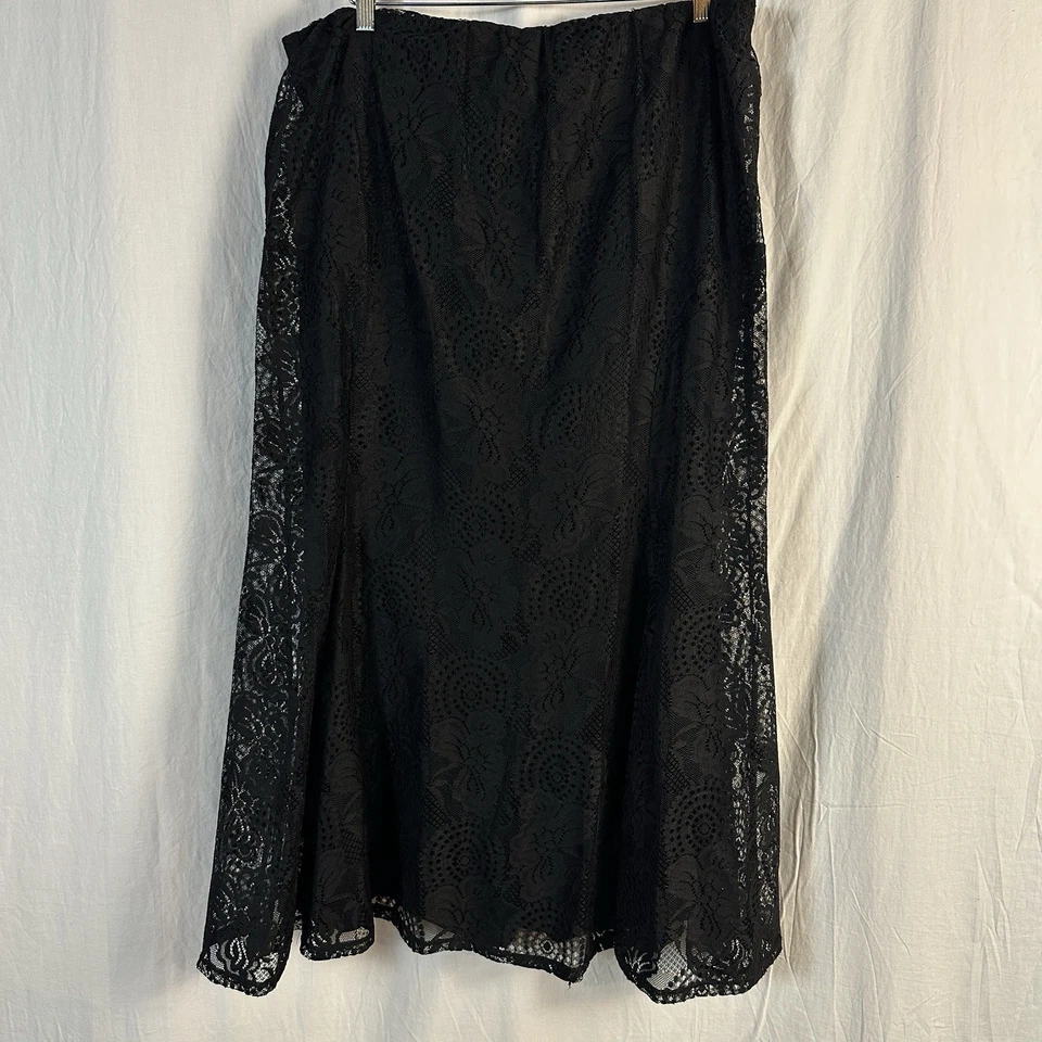 Falda Larga Ashley Stewart Para Mujer 18/20 Negra Campana Parte Inferior Encaje Forrada Boho Maxi Foto 2 de 4