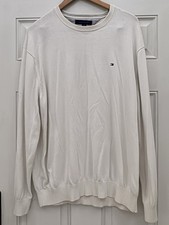Tommy Hilfiger White Cotton Crewneck Sweater Men  s XXL Flag Logo