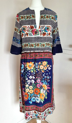 Vintage St Michael 70s Folk Cotton Print Dress UK10-12 34'' Boho Prairie M&S