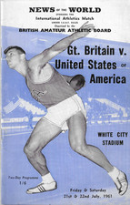 1961 ATHLETICS PROGRAMME - GREAT BRITAIN v UNITED STATES - WHITE CITY