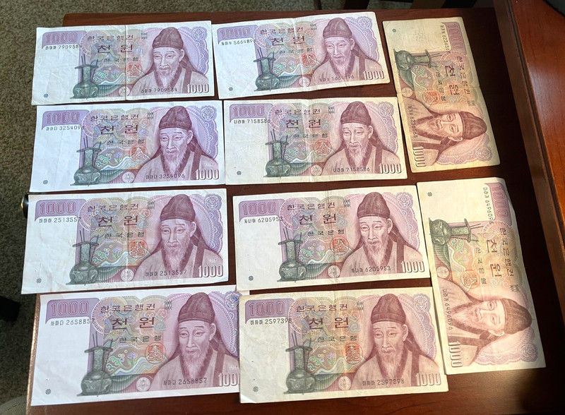 Beautiful South Korea 1000 won Banknotes Korean Paper Money, #287,qty 10