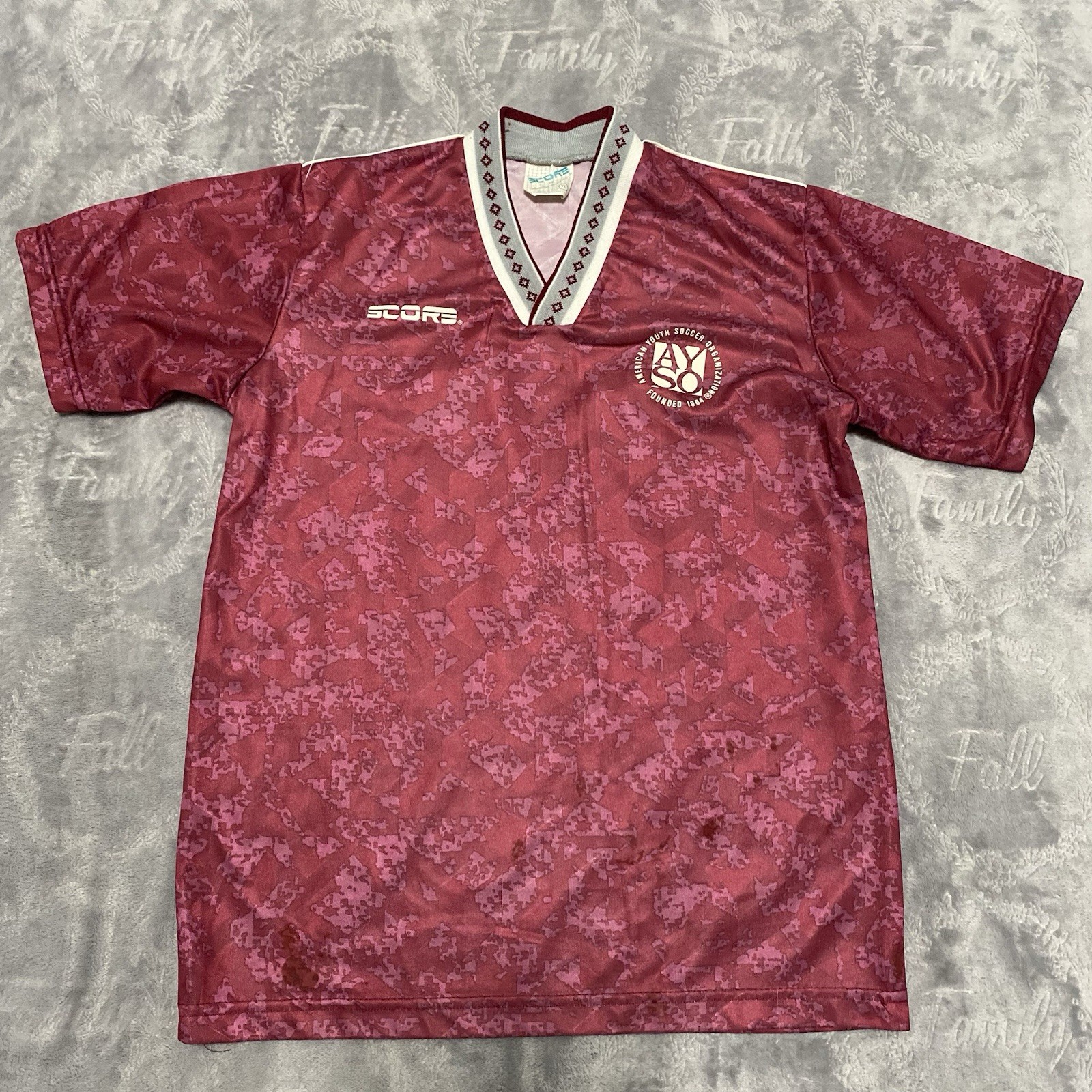 Vintage AYSO Score Red Soccer Jersey YOUTH Size Large made in USA 90’s