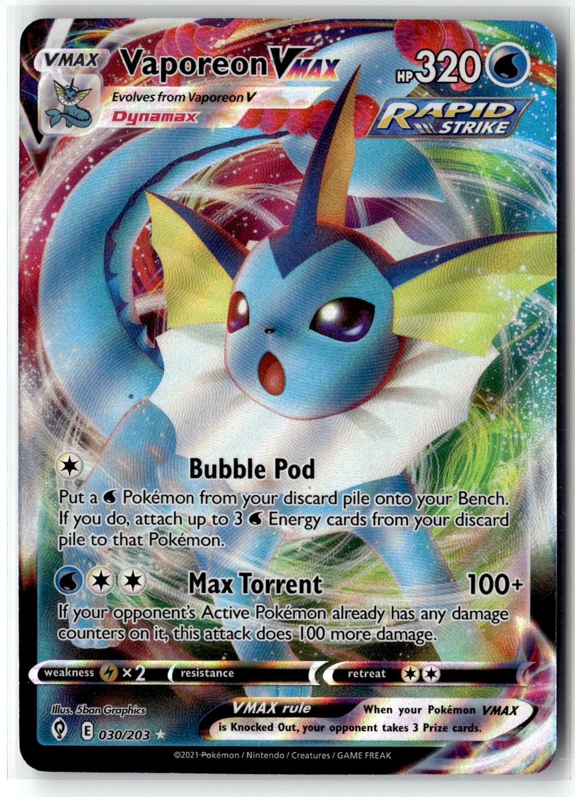 Vaporeon VMAX ⭐️ 030/203 Holo Rare VMAX Evolving Skies 2021 Pokemon NM