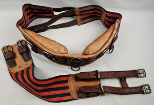Vintage Leather/Fabric Padded Surcingle Training Harness Horse Tack w/ Extension