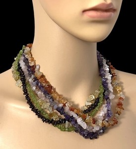 Authentic Cluster Twisted Gemstones Gold Plated Infinity Clasp Necklace 18”