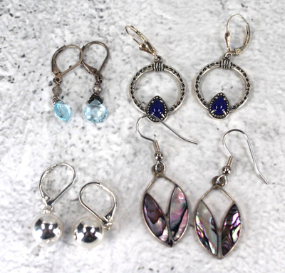Vintage to Now Lot of 4 Pair Small Dangle Sterling Silver Pierced Earrings