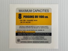 Sea Ray 185 Sport Capacity Plate Sticker - Replacement Decal - Same Day Shipping