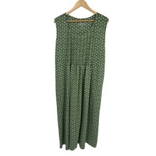 The Vermont Country Store Pinafore Dress Womens 1X Green Cotton Floral Pockets